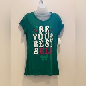 WOUND UP “be your best ELF” Christmas women t-shirt green size XL 15-17 juniors